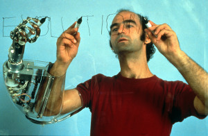 Stelarc, Handswriting. Writing One Word Simultaneously With Three Hands Maki Gallery, Tokyo 1982. Photographer: Keisuke Oki